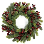 Kaufen Sie hochwertige künstliche Weihnachtskränze mit Beeren und Tannenzapfen. Perfekt für professionelle festliche Tür- und Wanddekoration.